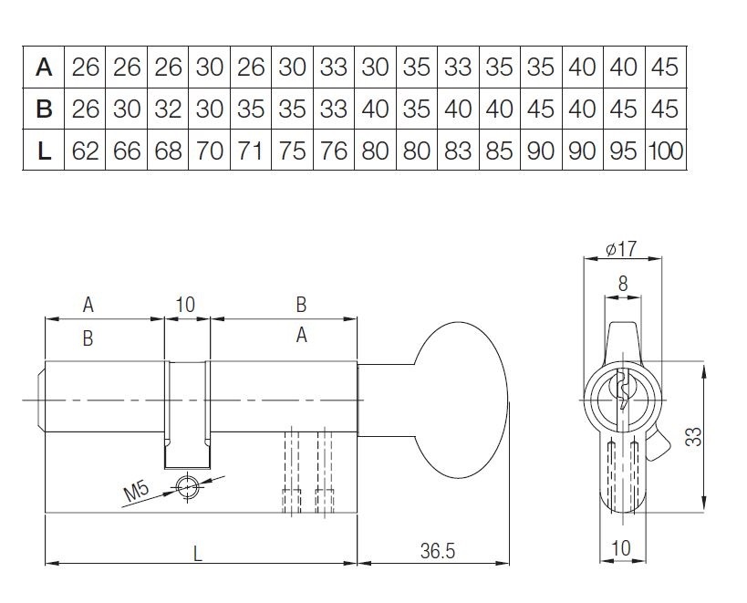Механизм цилиндровый Kale Kilit 164SMC-100(40+10+50M)-M-NI-5KEY-STB 164SMC00098 (никель)